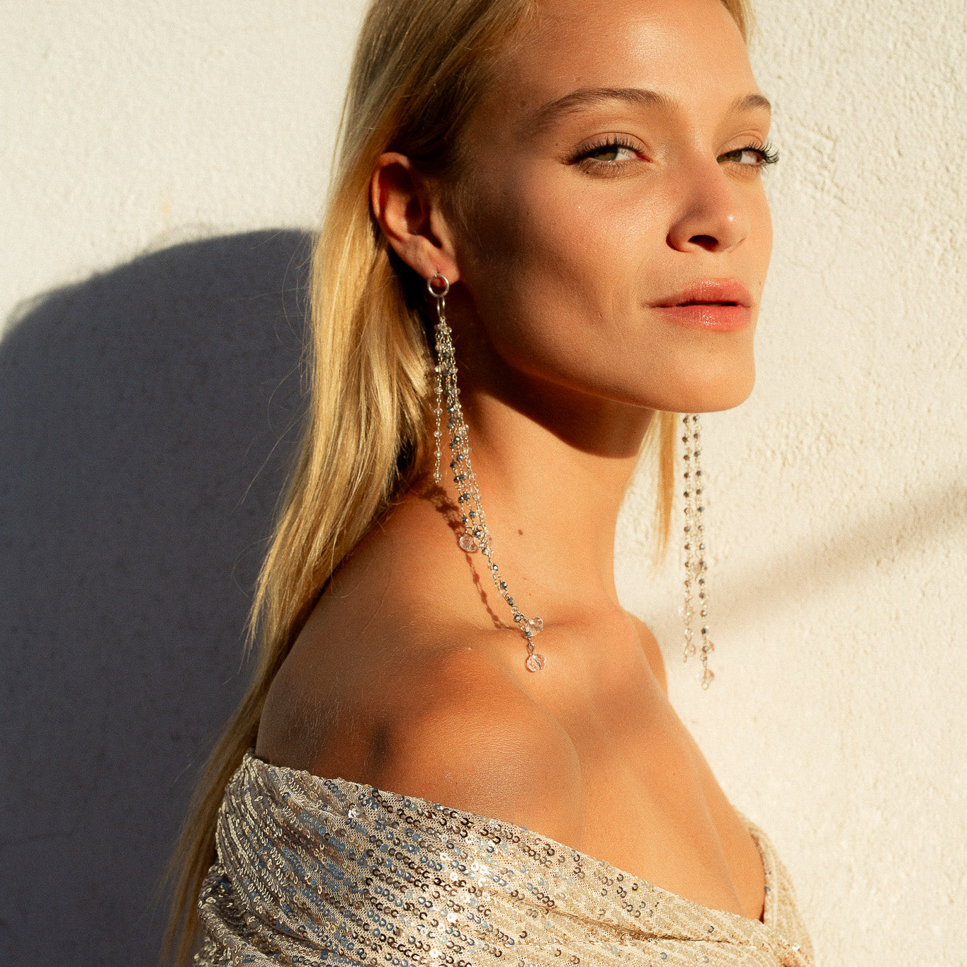 PENDIENTES XL CON TIRAS DE CRISTAL CHECO